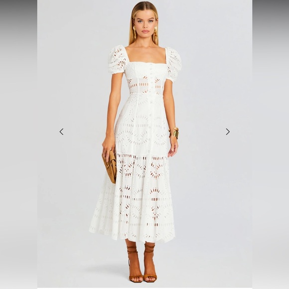 White Retrofete embroidered dress with puffed sleeve - Picture 4 of 7